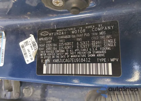 2014 Hyundai Tucson Se from USA, damaged, VIN KM8JUCAG7EU918412